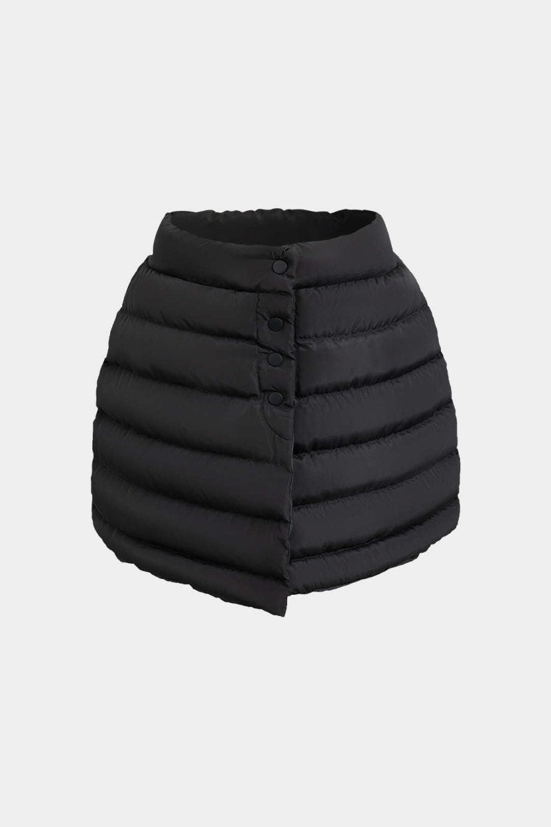 Solid Button Up Puffer Mini Skirt - MISMIMCWBK2309050036-BLACK-XS