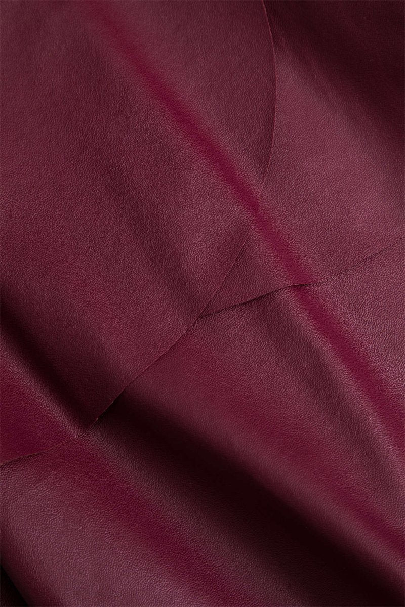 Solid Faux Leather Asymmetrical Layer Skirt - MISMIMCWBK2409200015-BURGUNDY-XS