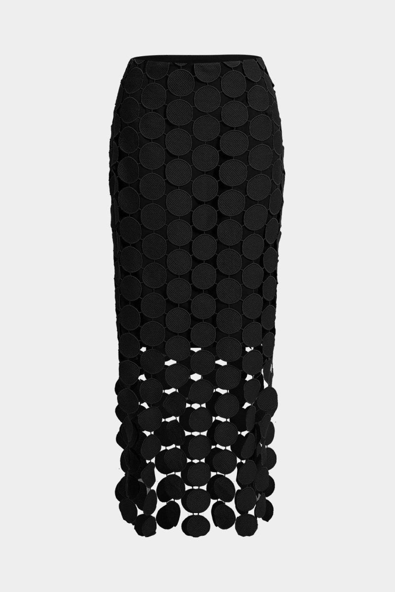 Solid Fringe Cut Out Skirt - MISMIMCWBK2509110073-BLACK-S