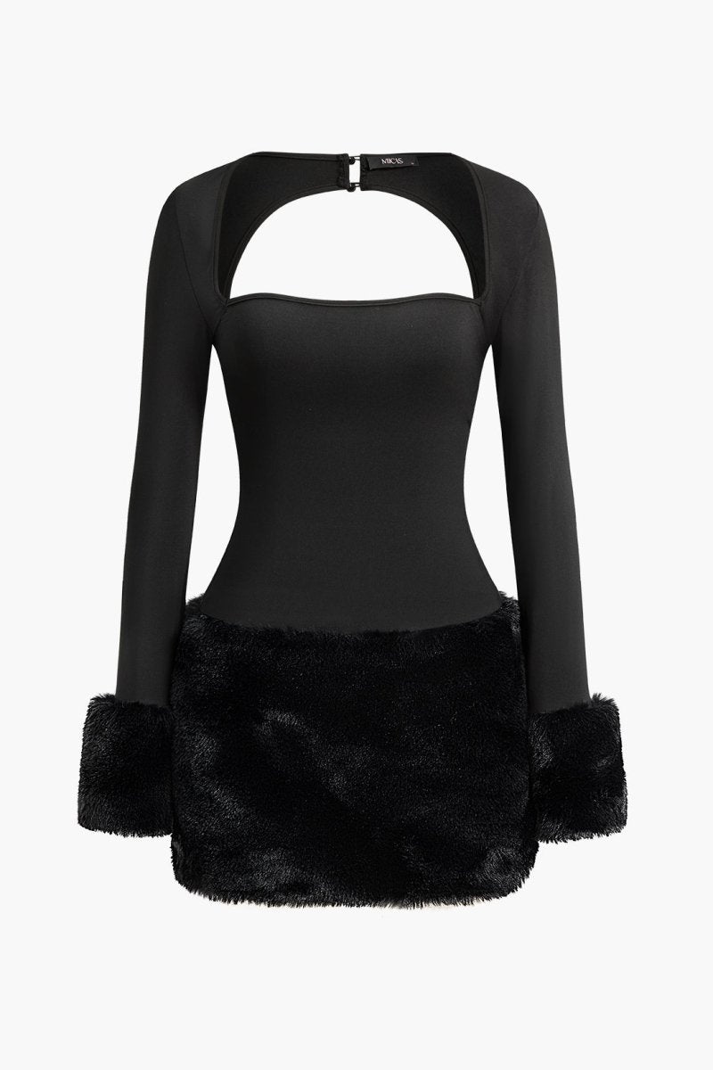 Solid Patchwork Mini Dress - MISMIMCWDC2410160090-BLACK-XS