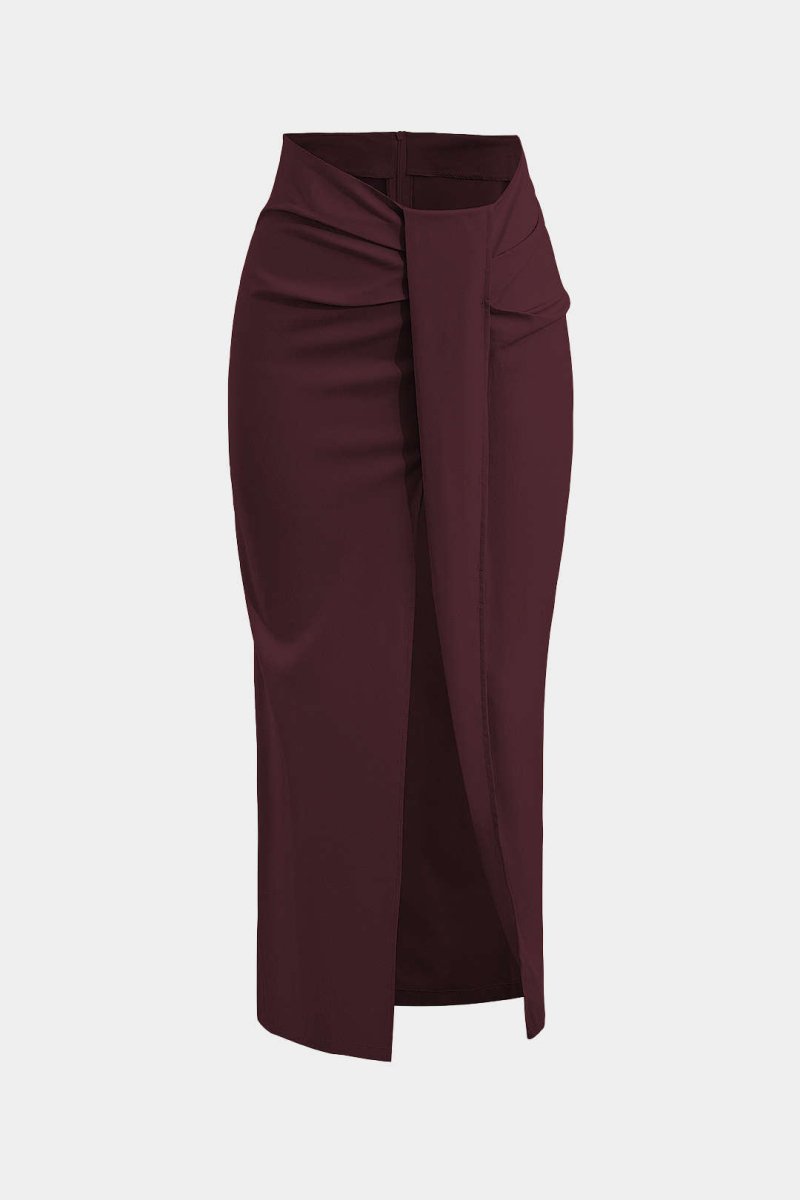 Solid Twist Knot Irregular Skirt - MISMIMCWBK2405100042-BURGUNDY-XS