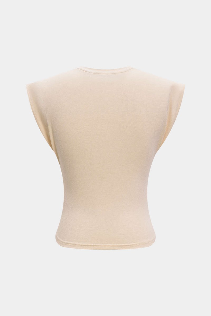 Solid Twist Round Neck T-Shirt - MISMIMCWTS2502140014-BEIGE-XXS
