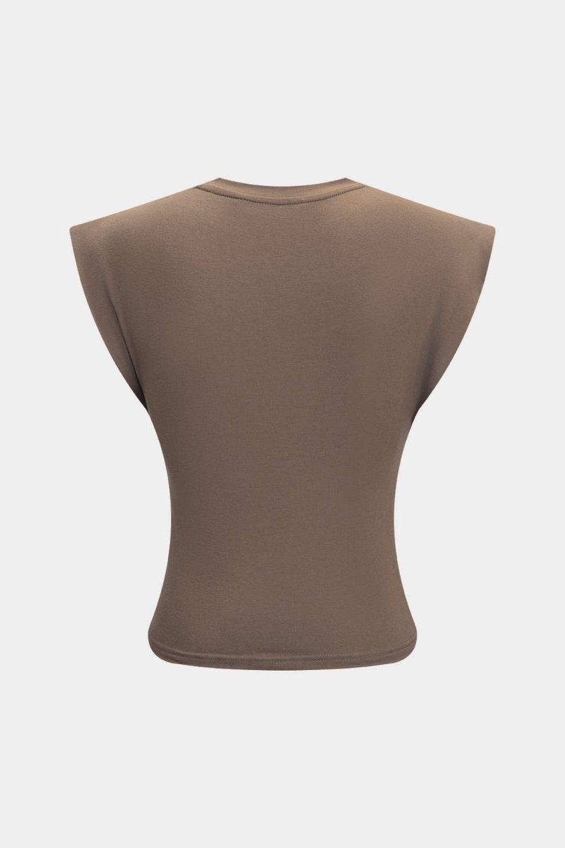 Solid Twist Round Neck T-Shirt - MISMIMCWTS2502140014-MOCHA-XS