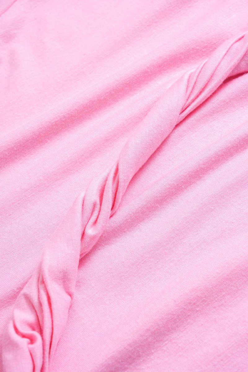 Solid Twist Round Neck T-Shirt - MISMIMCWTS2502140014-PINK-XXS