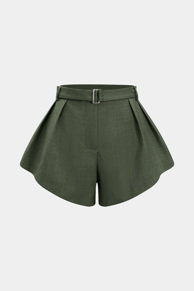 Solid Wide Leg Shorts - MISMIMCWBS2509300016-OLIVE-XS