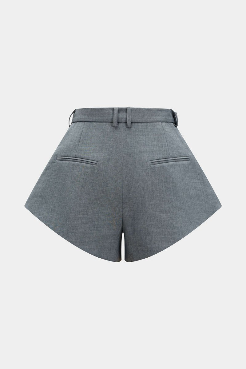 Solid Wide Leg Shorts - MISMIMCWBS2509300016-GRAY MELANGE-XS