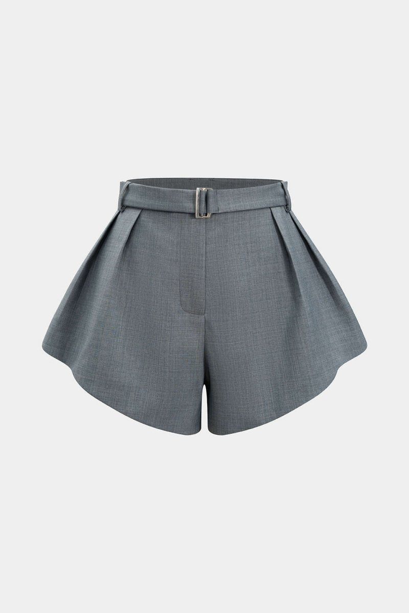 Solid Wide Leg Shorts - MISMIMCWBS2509300016-GRAY MELANGE-XS