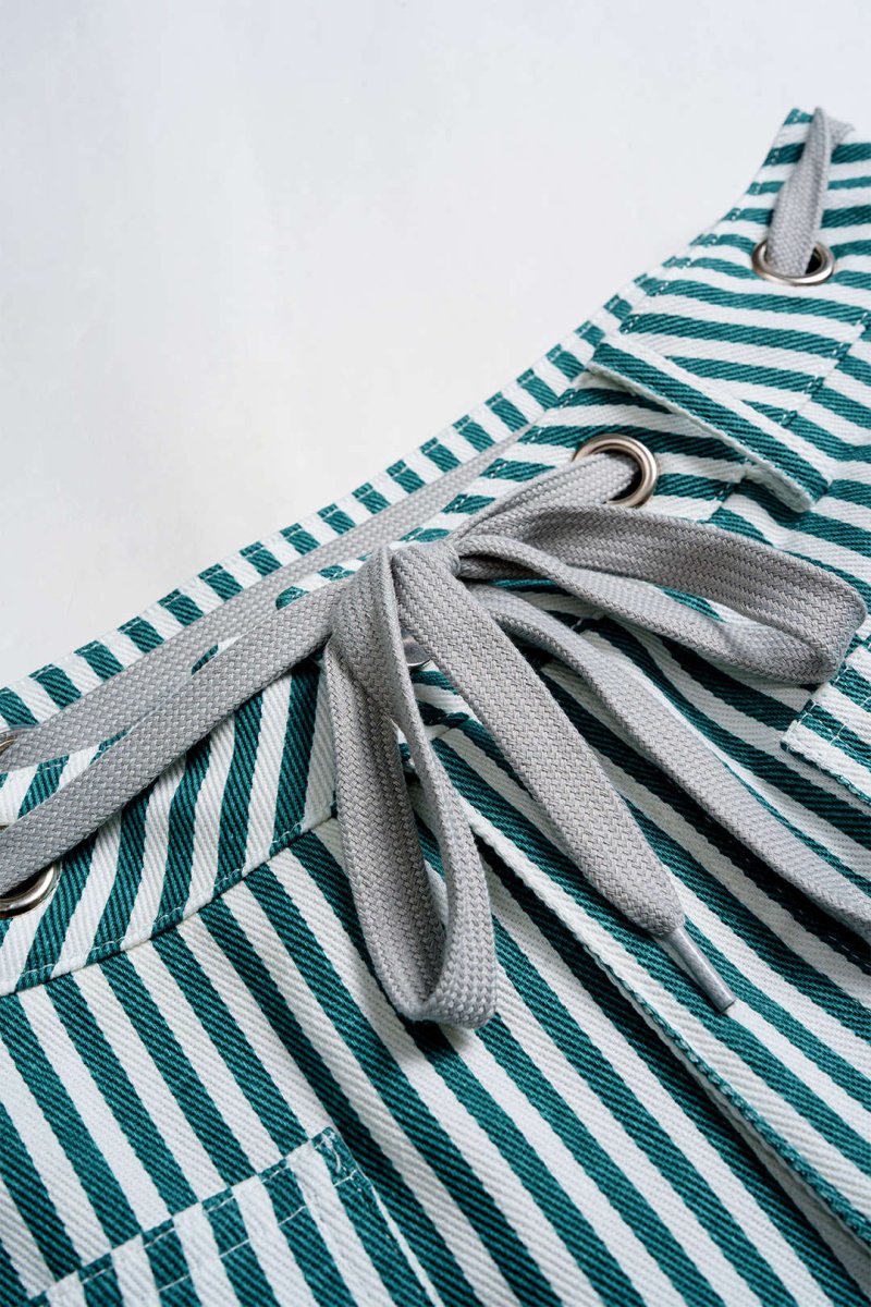 Stripe Print Pocket Drawstring Barrel Trousers - MISMIMCWBT2507030059-GREEN-XS