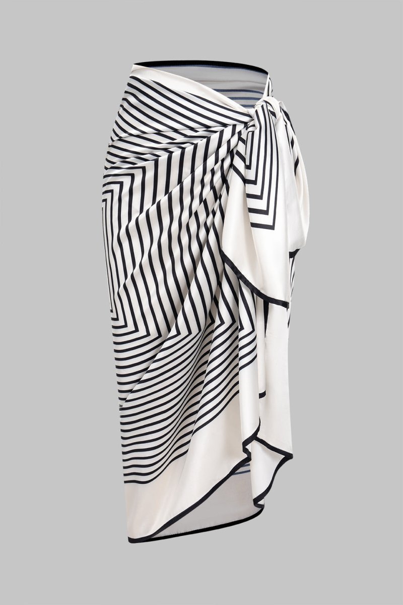 Stripes Print Satin Tie - Up Skirt - MISMIMCWBK2505300067-WHITE-XS