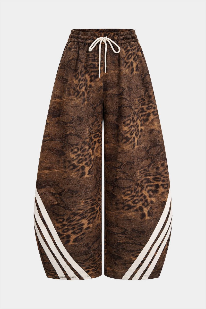 Suede Leopard Print Wide Leg Trousers - MISMIMCWBT2509120050-CHOCOLATE-XS