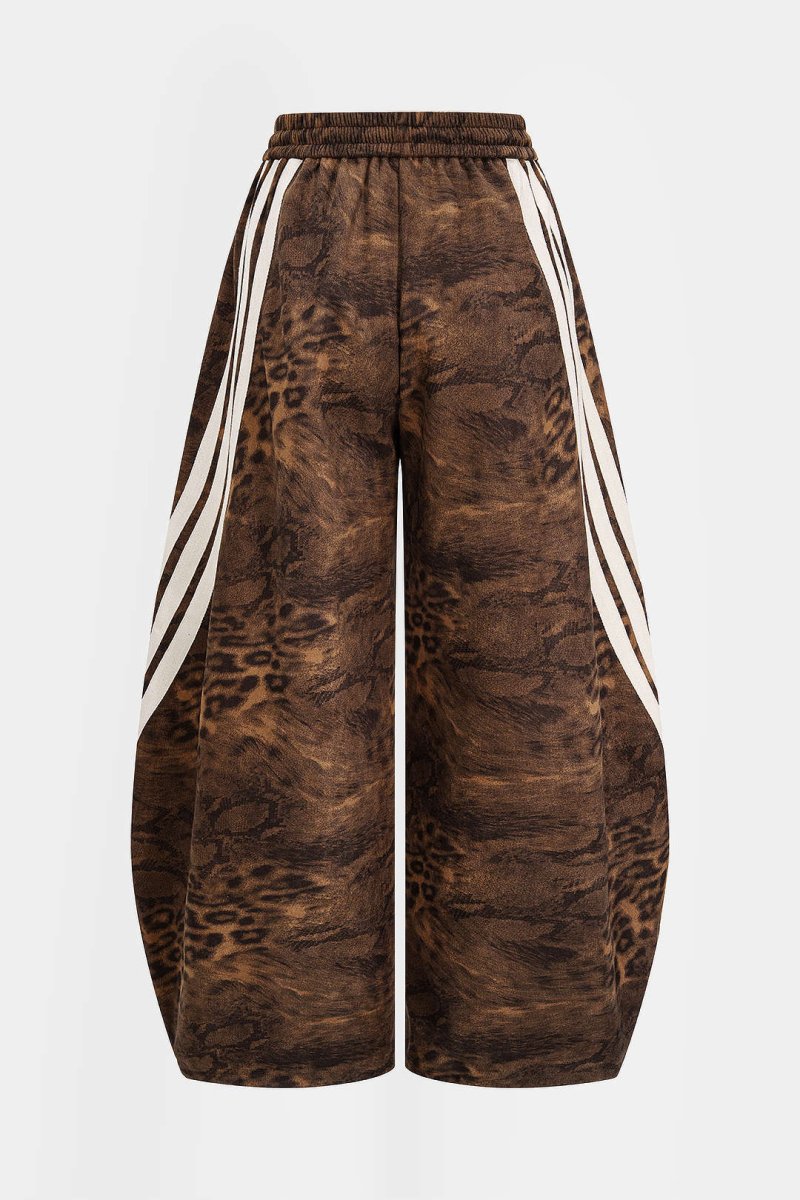 Suede Leopard Print Wide Leg Trousers - MISMIMCWBT2509120050-CHOCOLATE-XS