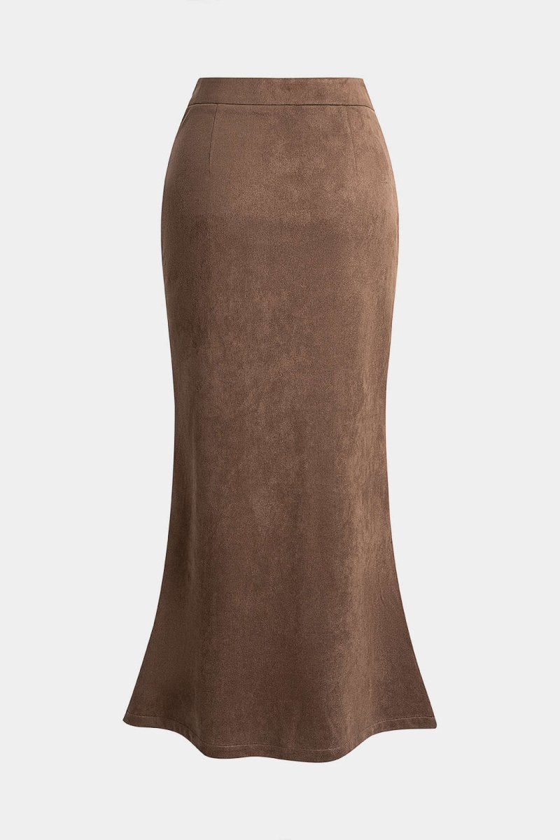 Suede Patchwork Plaid Print High Waist Skirt - MISMIMCWBK2509190038-BROWN-XS