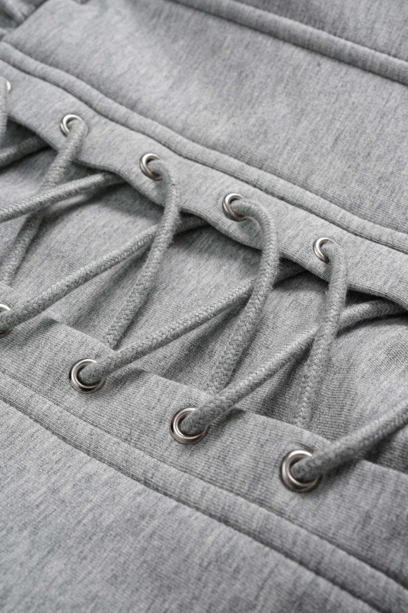 Tie - Back Asymmetrical Shoulder Corset Waist Sweatshirt - MISMIMCWTH2509220130-PEARL RIVER-XS