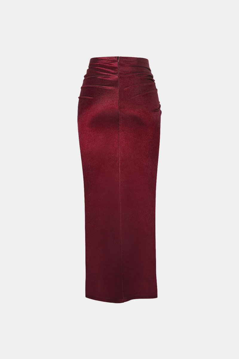 Twist Detail High Slit Midi Skirt - MISMIMCWBK2208190007-BURGUNDY-XS