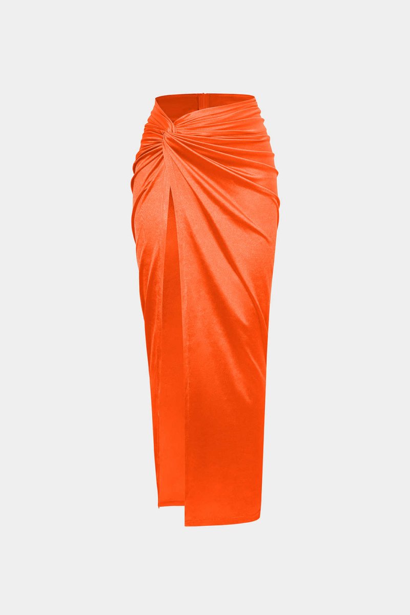 Twist Detail High Slit Midi Skirt - MISMIMCWBK2208190007-ORANGE-XS