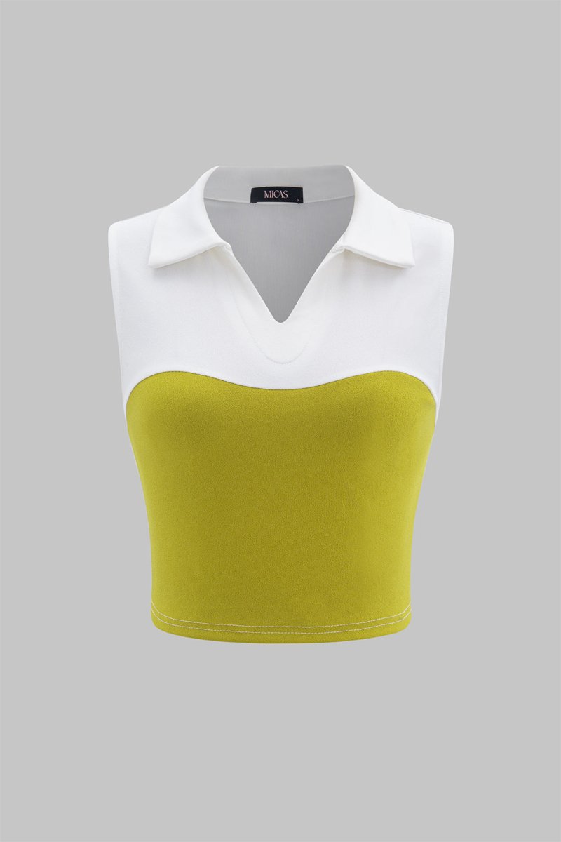 V - Neck Patchwork Tank Top - MISMIMCWTT2502270078-GREEN-XS