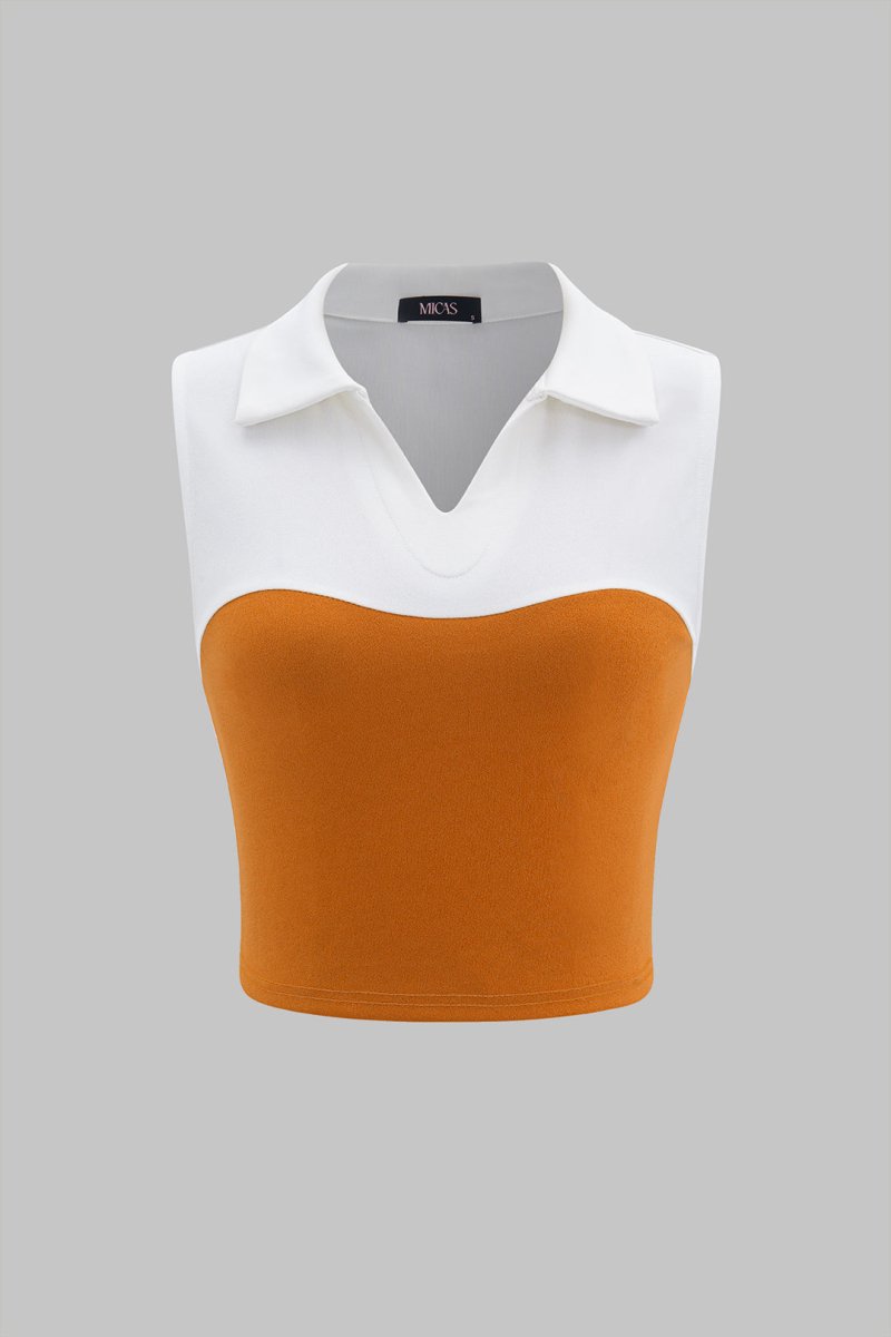 V - Neck Patchwork Tank Top - MISMIMCWTT2502270078-ORANGE-XS