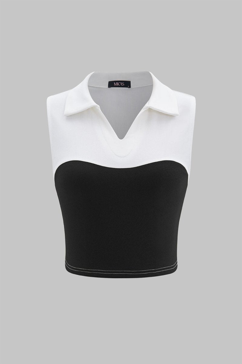 V - Neck Patchwork Tank Top - MISMIMCWTT2502270078-BLACK-XS