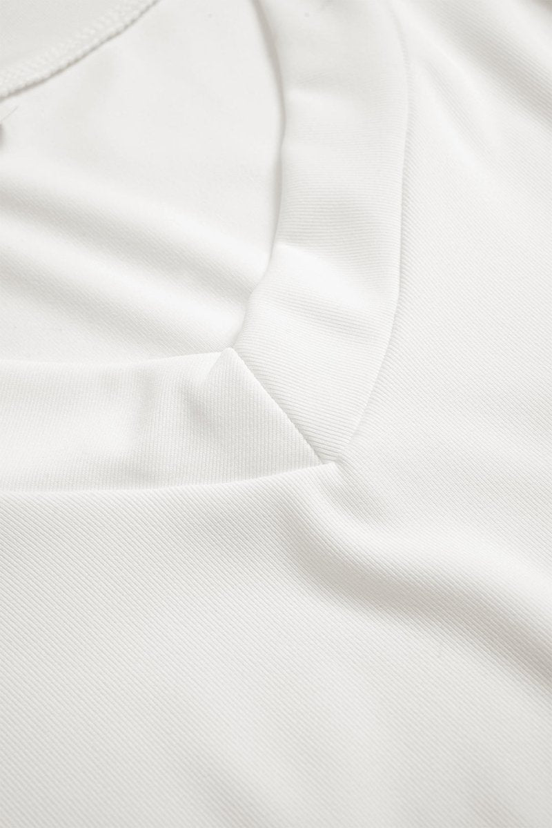 V - Neck Waist - Cinching Ruched T-Shirt - MISMIMCWTS2507020129-WHITE-XS