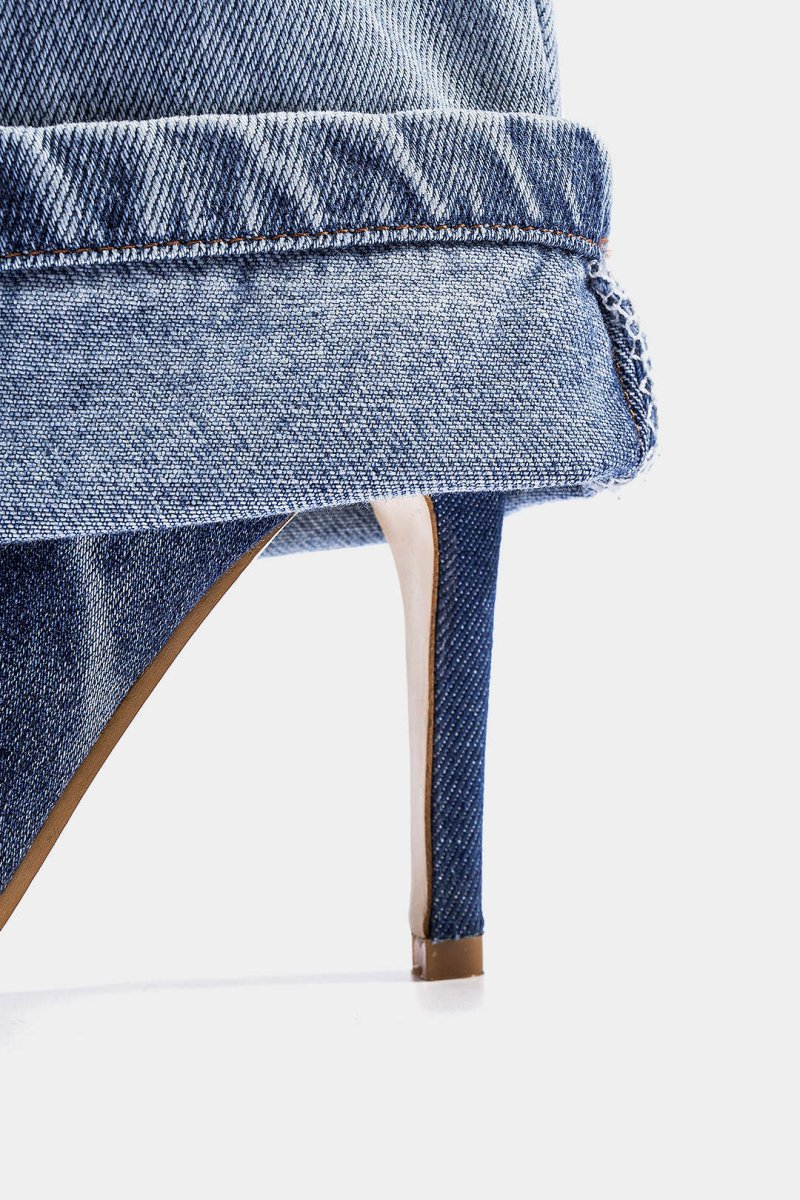 Washed Denim Wrinkled Patchwork Pointed Mid Calf Boots - MISMIMCSBM2507230289-LIGHT WASH BLUE-37