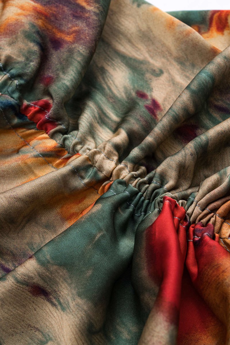 Watercolor Print Satin Ruched Drawstring Slip Mini Dress - MISMIMCWDC2412250027-MULTICOLOR-XS