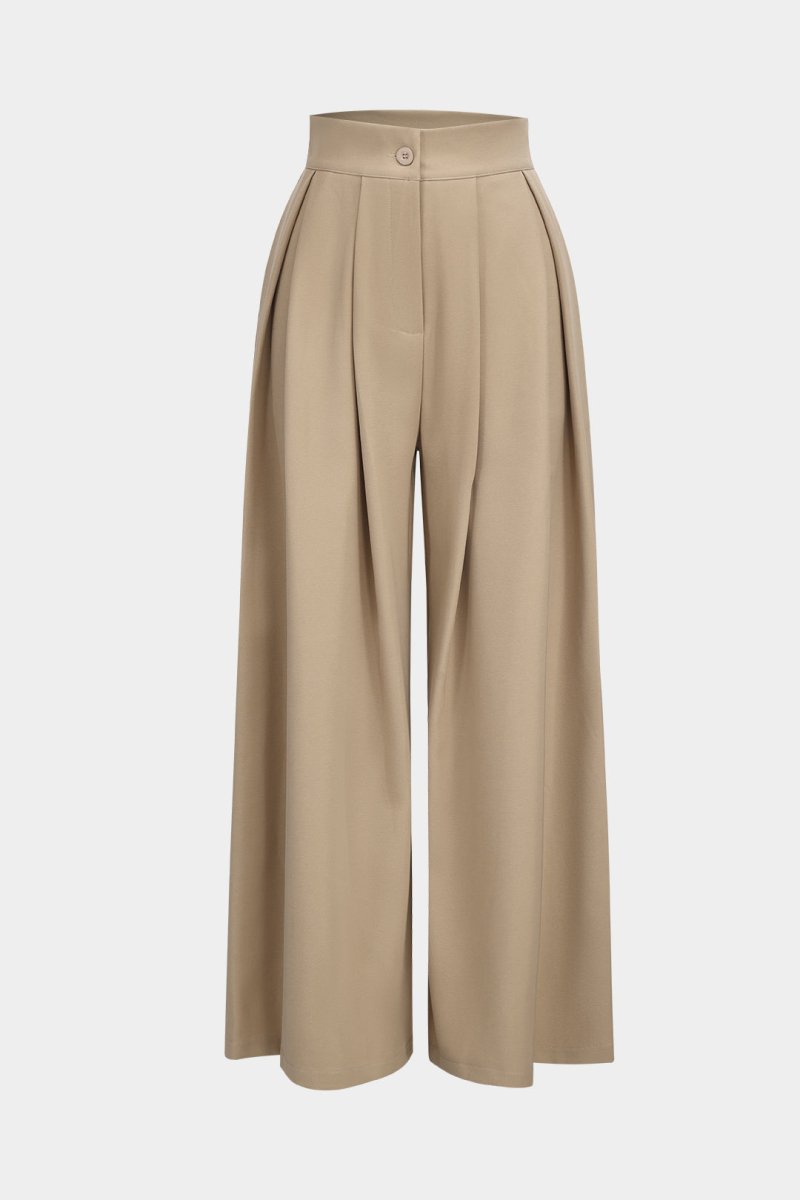 Wide Leg Pleated Trousers - MISMIMCWBT2411140049-KHAKI-XS