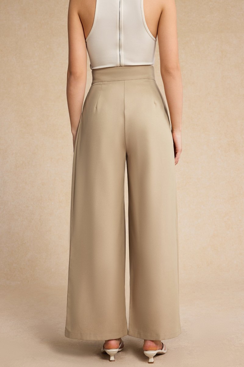 Wide Leg Pleated Trousers - MISMIMCWBT2411140049-KHAKI-XS