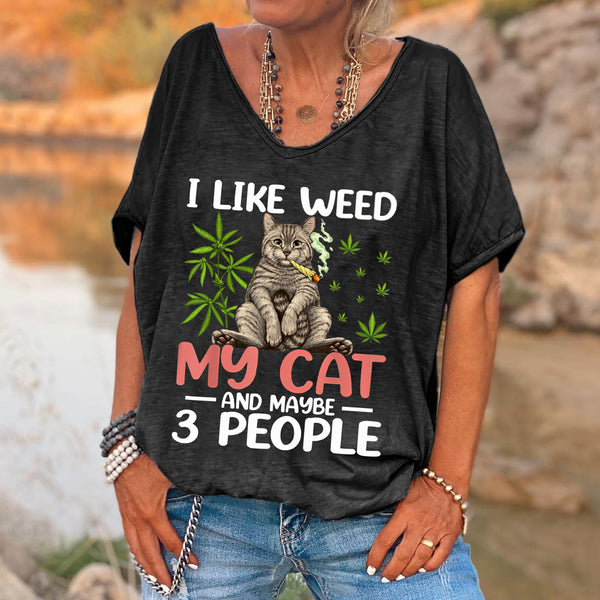 🔥🔥I Like Weed My Cat Print Women's V-neck T-shirt