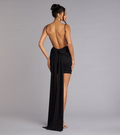 Toni Glitter Open Back Bow Mini Dress