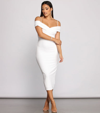 Valeria Formal Off-The-Shoulder Crepe Midi Dress