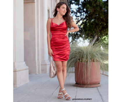 Becca Satin Lace-Up Ruched Mini Dress