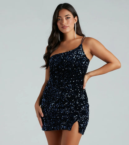 Katrina Sequin One-Shoulder Bodycon Dress