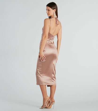 Amanda Wrap Satin Dress