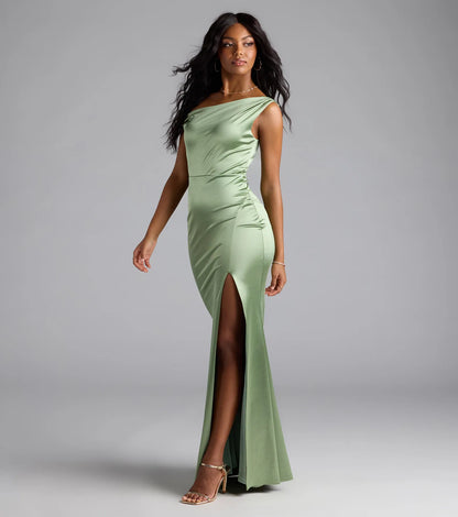 Edith One Shoulder Mermaid Satin Formal Dress