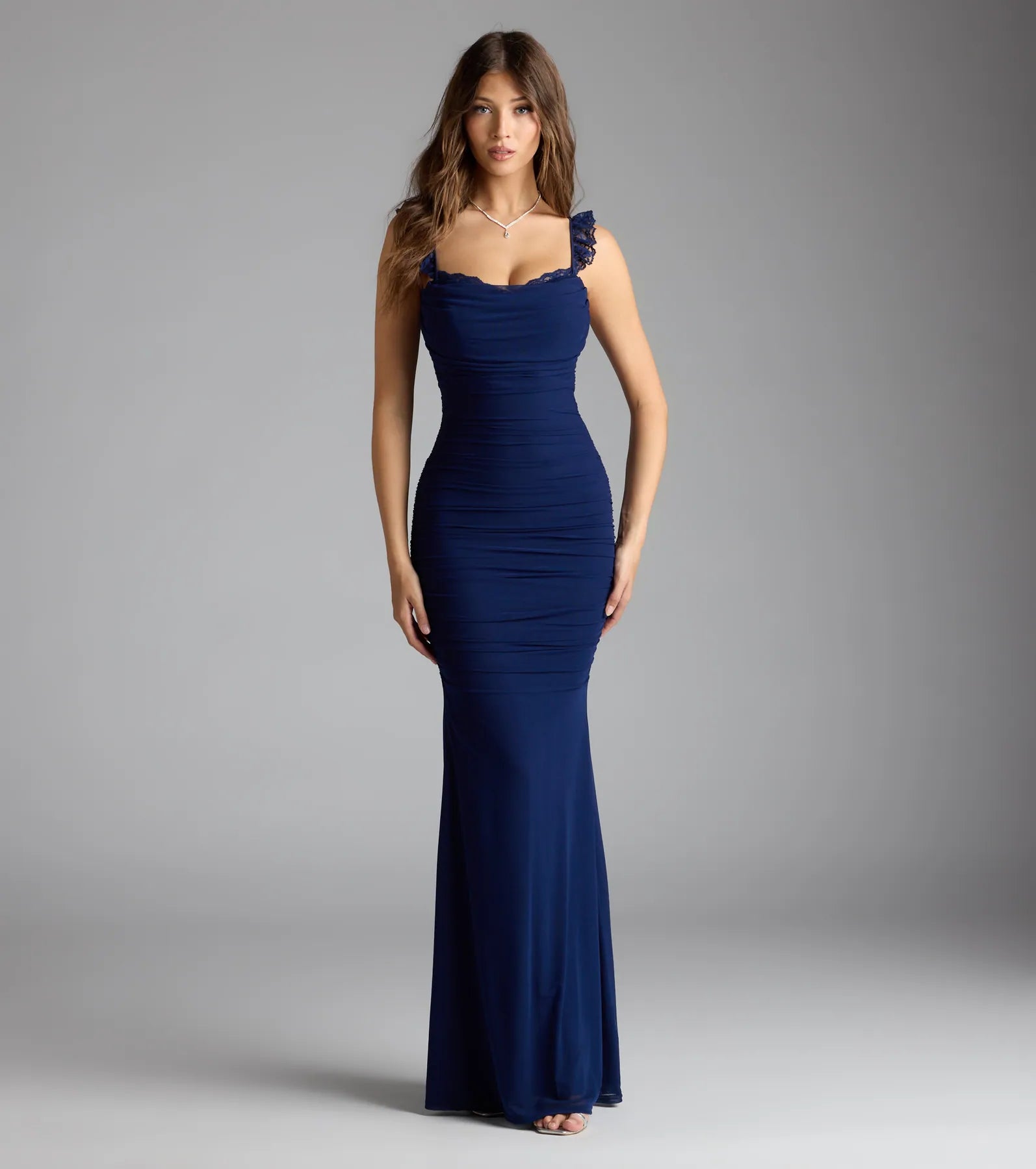 Morgana Lace-Up Ruched Mermaid Dress