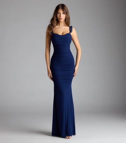 Morgana Lace-Up Ruched Mermaid Dress