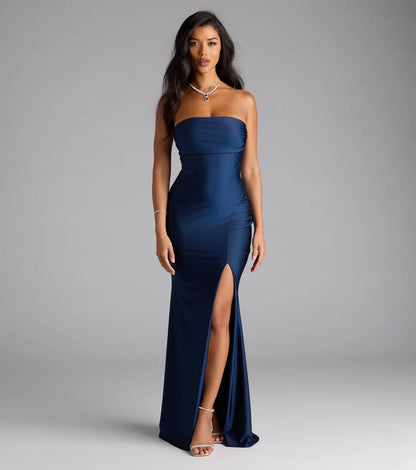 Cheryl Strapless Slit Mermaid Formal Dress
