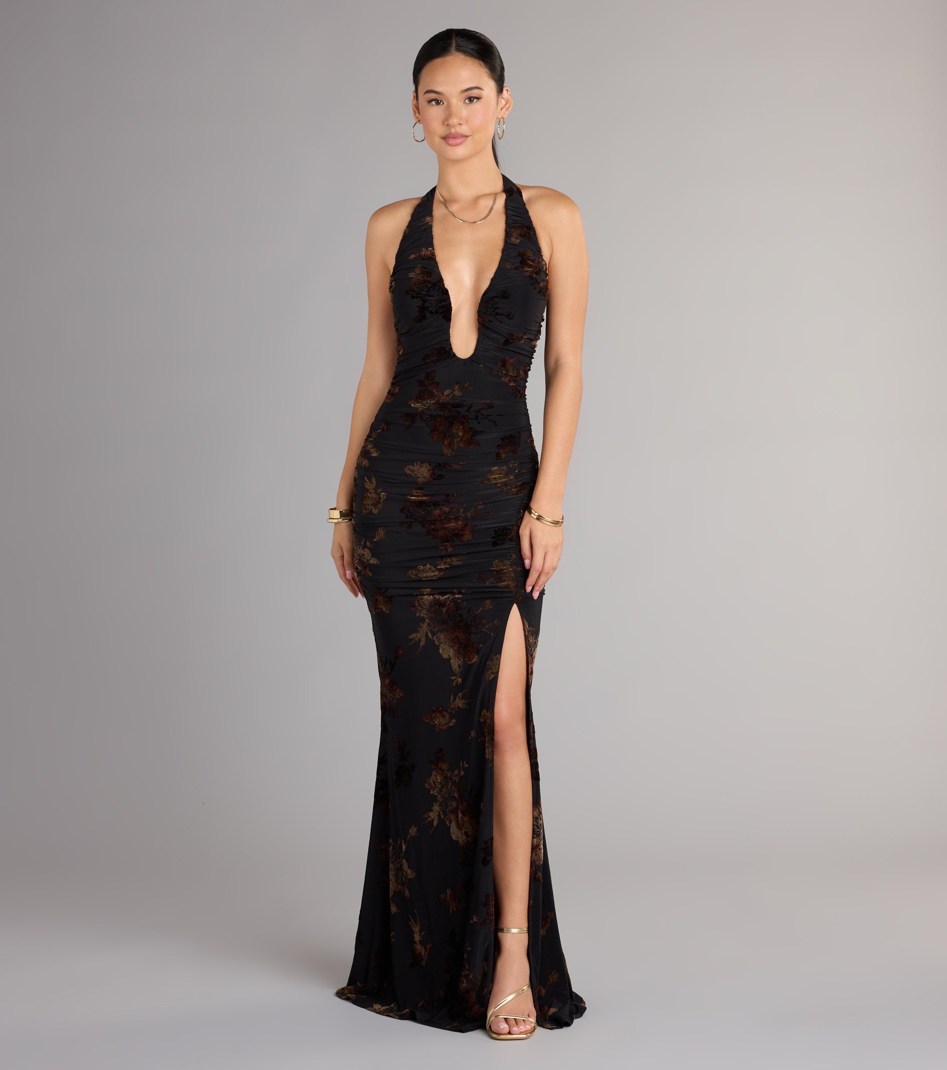 Martha Flocked Floral Velvet Mermaid Formal Dress