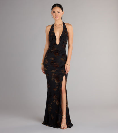 Martha Flocked Floral Velvet Mermaid Formal Dress