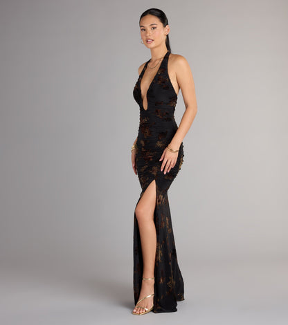 Martha Flocked Floral Velvet Mermaid Formal Dress