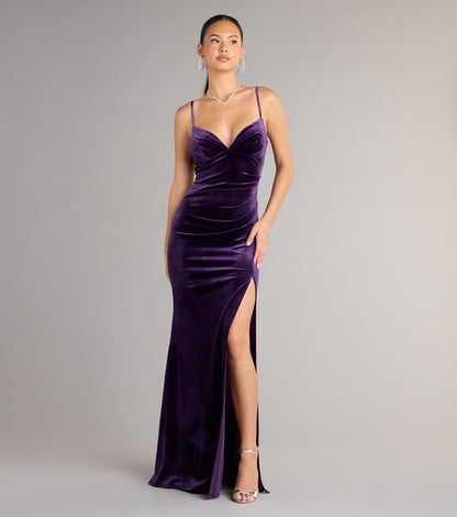 Ariel Velvet Slit Mermaid Formal Dress