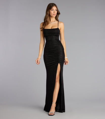 Diane Lace-Up Slit Mermaid Glitter Formal Dress