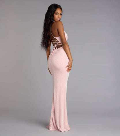 Diane Lace-Up Slit Mermaid Glitter Formal Dress
