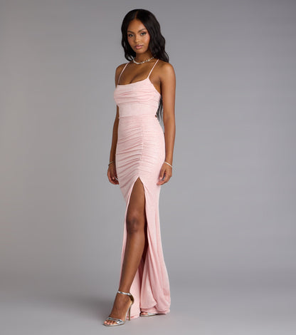 Diane Lace-Up Slit Mermaid Glitter Formal Dress