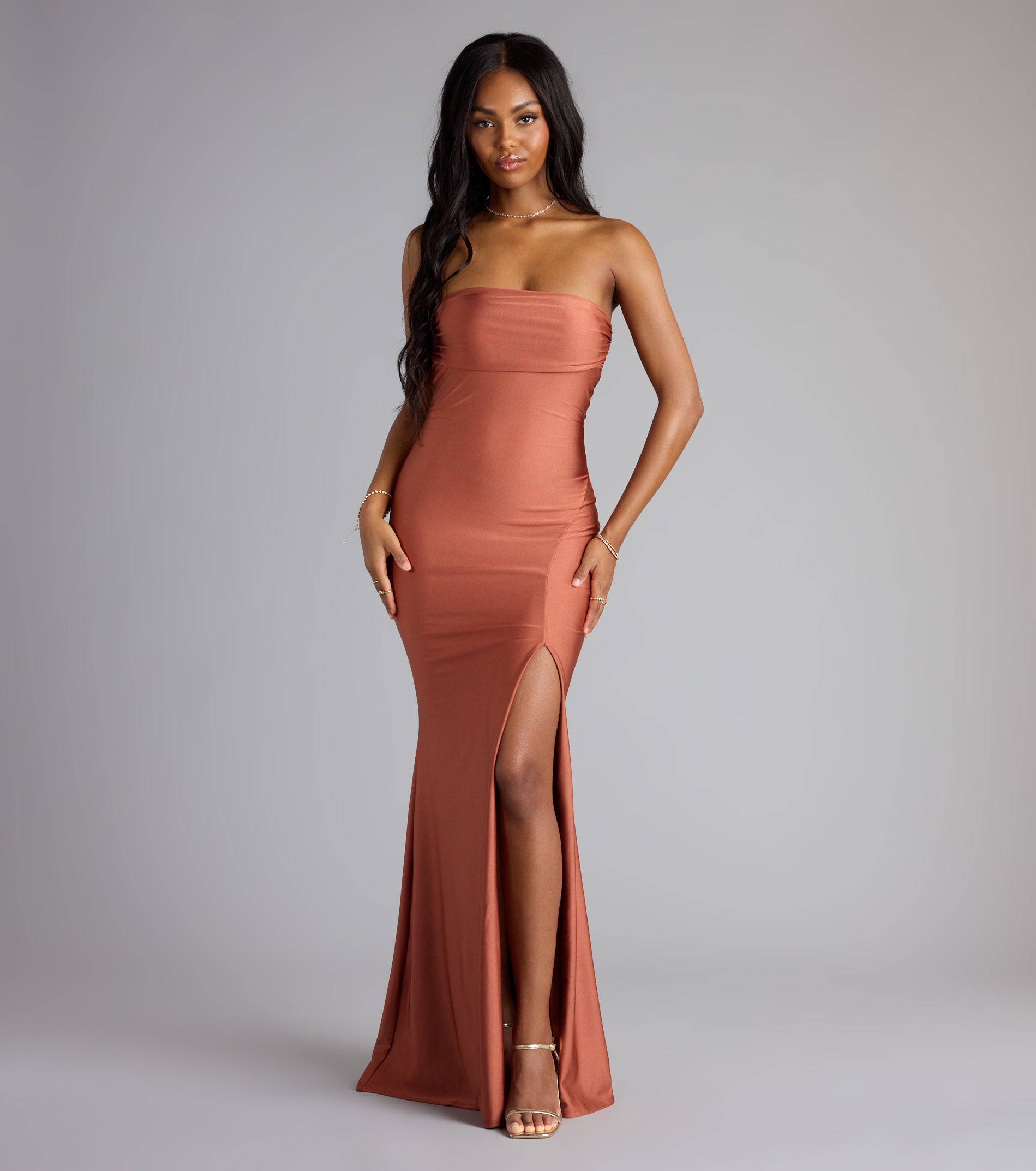 Cheryl Strapless Slit Mermaid Formal Dress