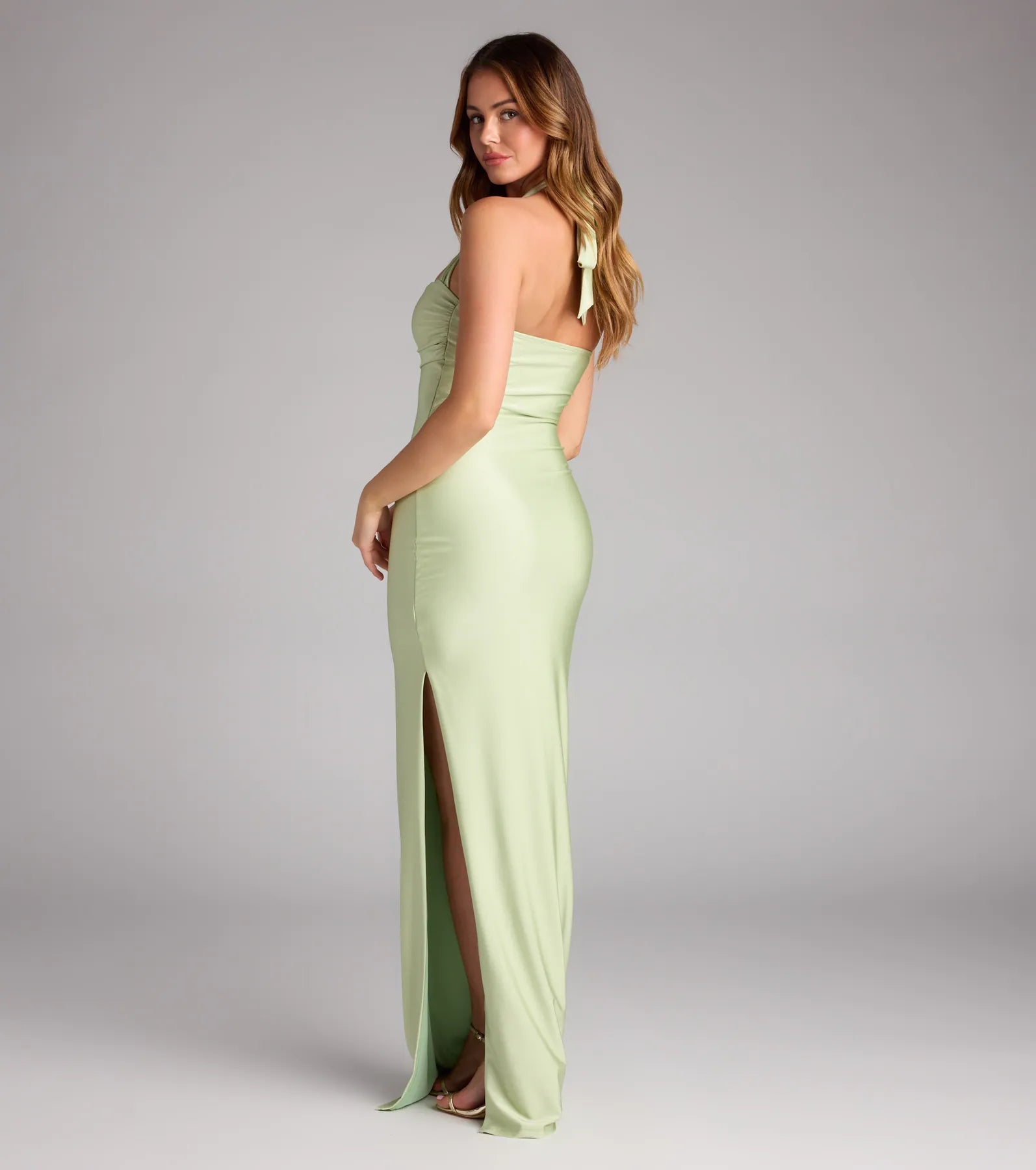 Beverly Halter Slit Long Formal Dress