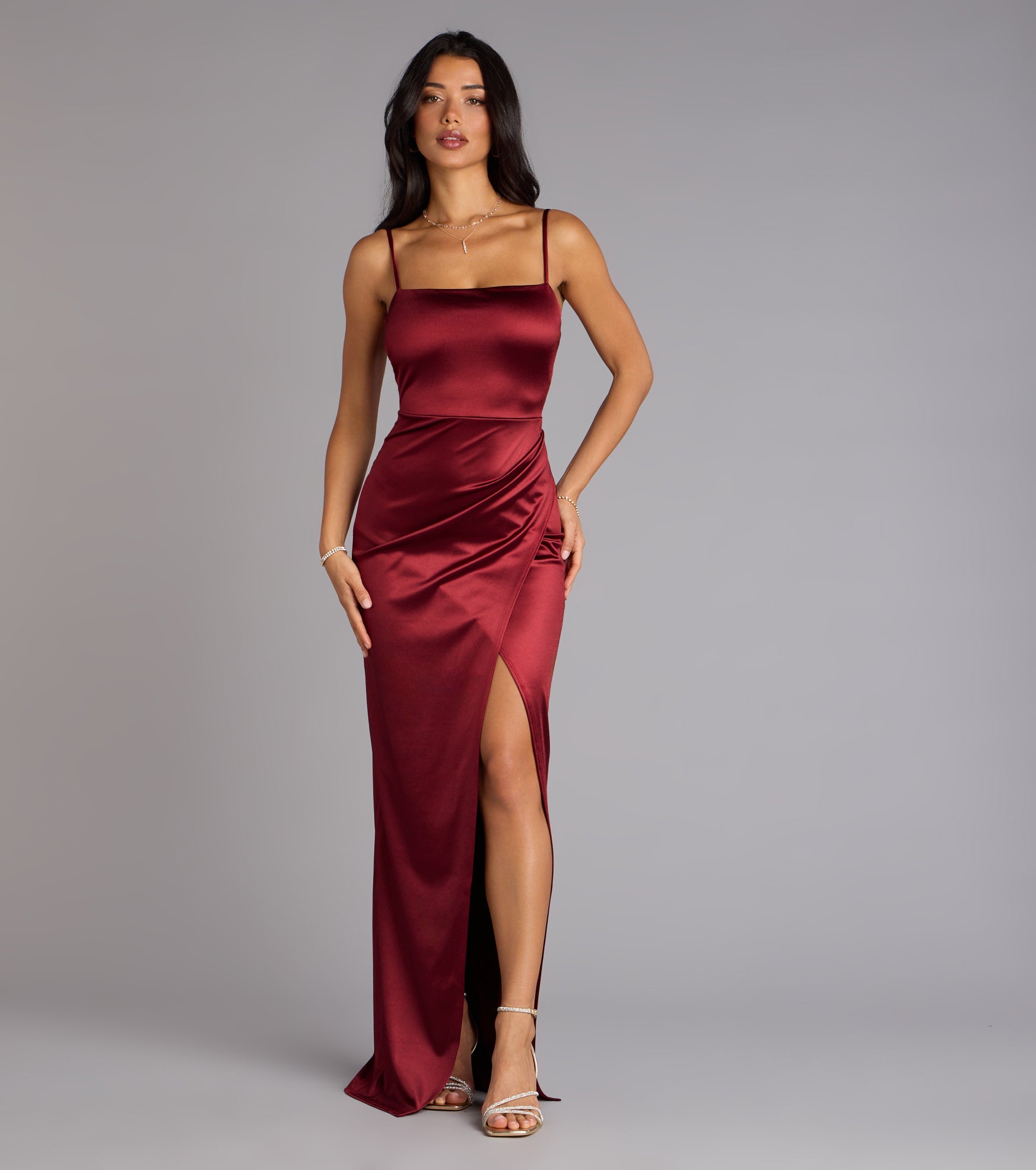 Mayra Formal Satin Slit Long Dress