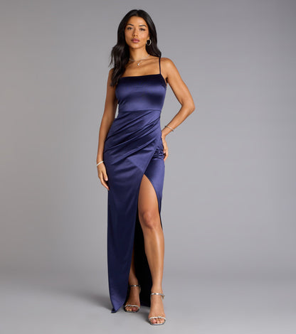 Mayra Formal Satin Slit Long Dress