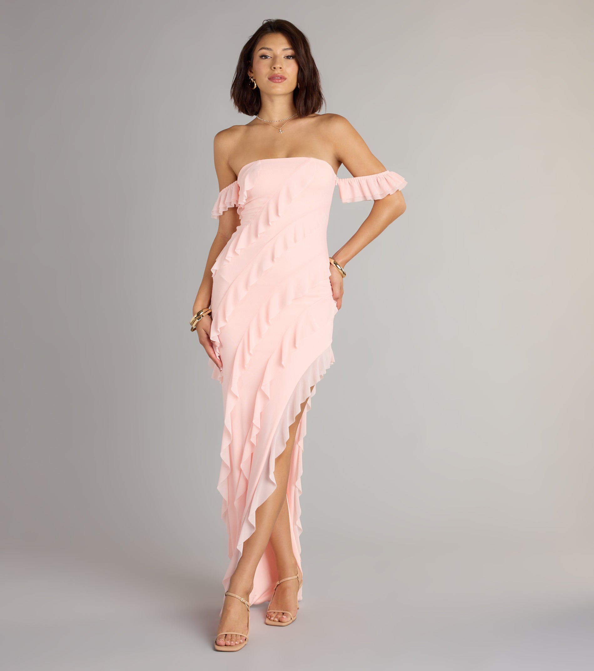 Cecilia Off-The-Shoulder Ruffle Formal Dress