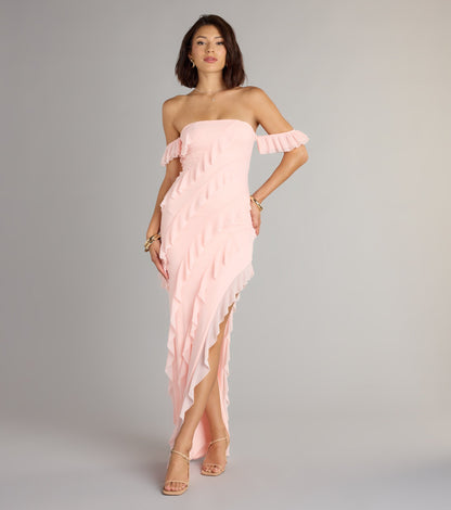 Cecilia Off-The-Shoulder Ruffle Formal Dress